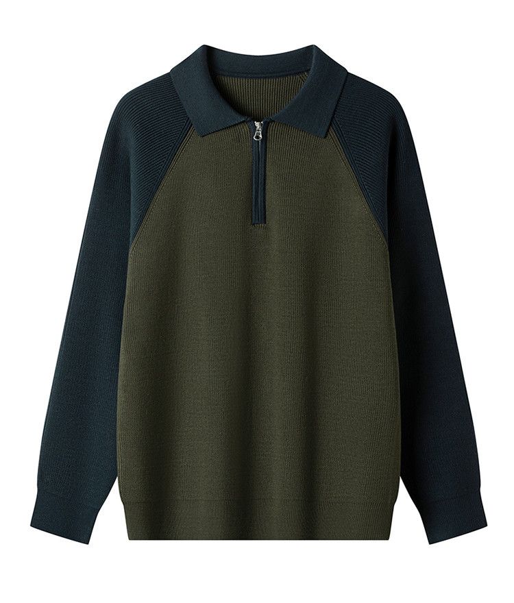 Korean Style Knitted Half Zip Pullover Men's New Autumn And Winter Raglan Sleeve Casual Loose Sweater_voghion.com