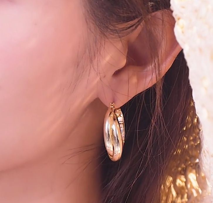 Gioielli da donna Temperamento Doppio Anello Liscio Geometrico Cloisonné Oro Piccolo Confezione Indipendente Puro Orecchino Clip Squisito_voghion.com