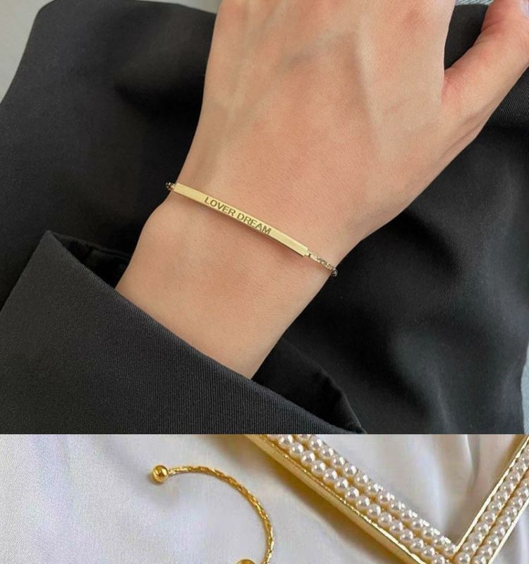 Bracciale in acciaio al titanio con lettere dorate, fatto a mano, alla moda, versatile, semplice, personalità, nicchia_voghion.com