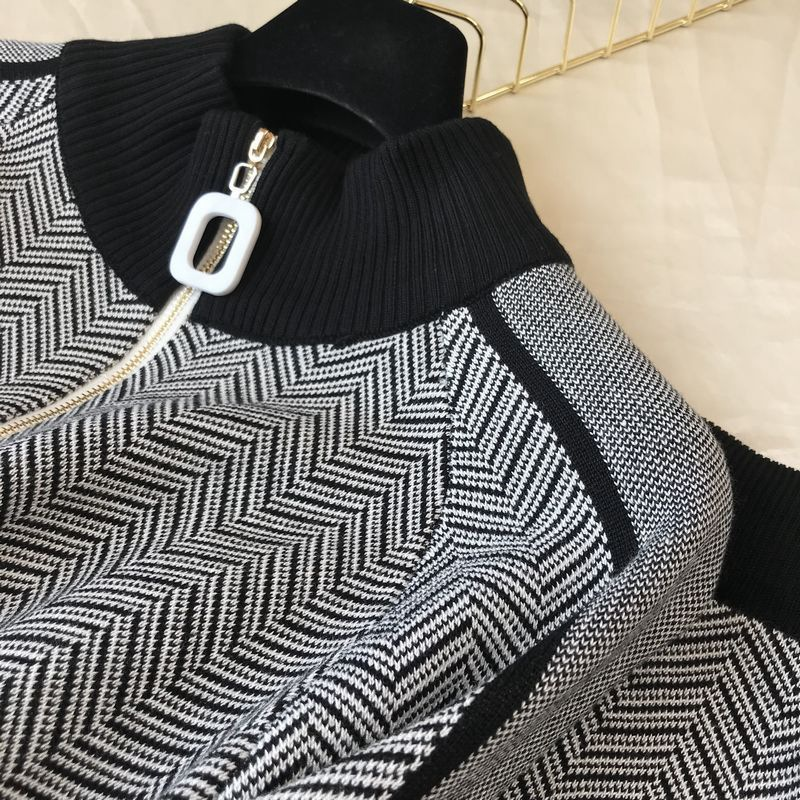 Dammemodesch Stand-up Kraang Reißverschluss Stricktop Hosen zwee Sets_voghion.com