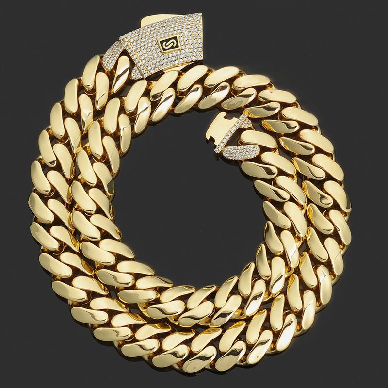 Collana da uomo Hip Hop in oro 14 carati lucido con ciondolo cubano alla moda_voghion.com