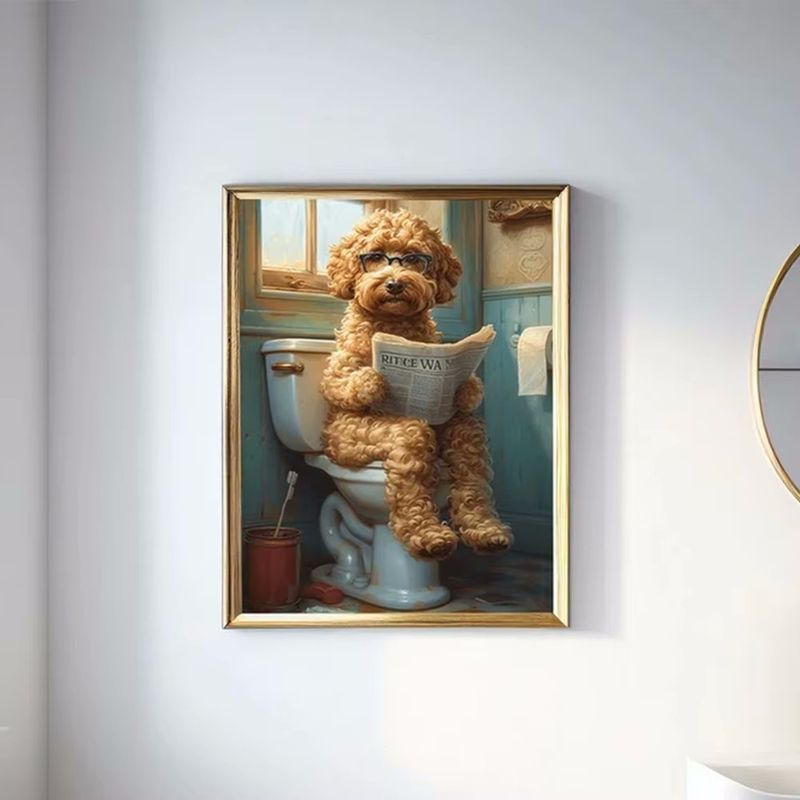 Modern Golden Retriever Dog On The Toilet Wall Canvas Funny Living Room Bathroom Home Decoration Painting_voghion.com