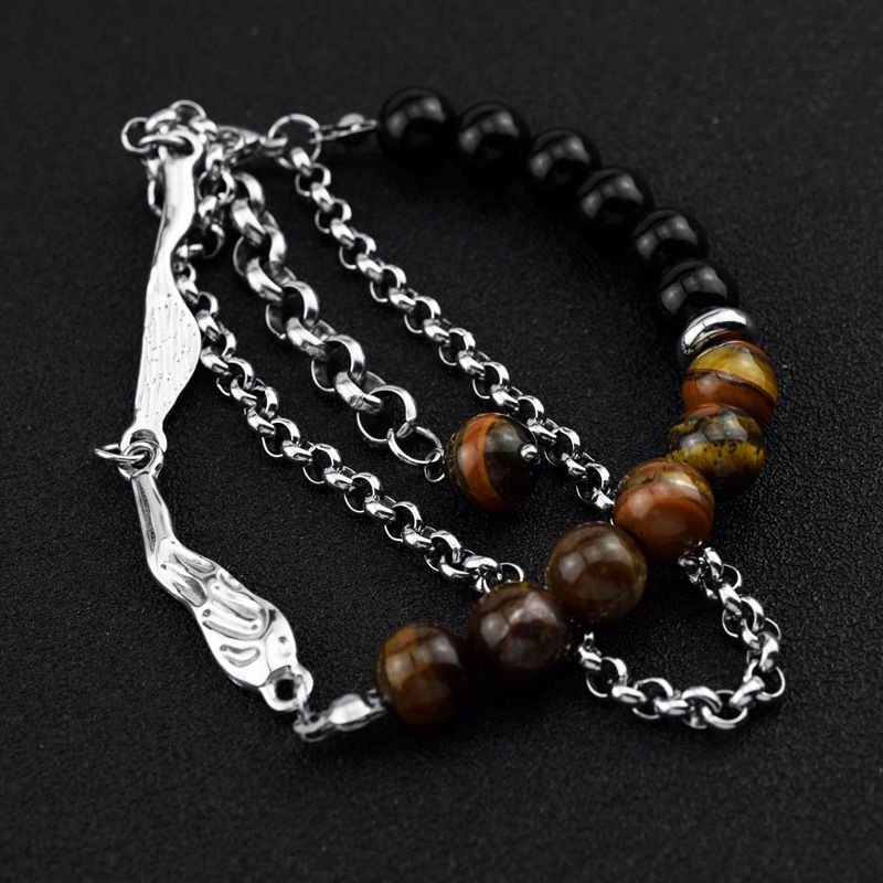 Transferperlen-Nischendesign, Edelstahl, facettierter Tigerauge-Stein, kubanische Titanstahlkette, trendiges Hip-Hop-Perlenarmband_voghion.com