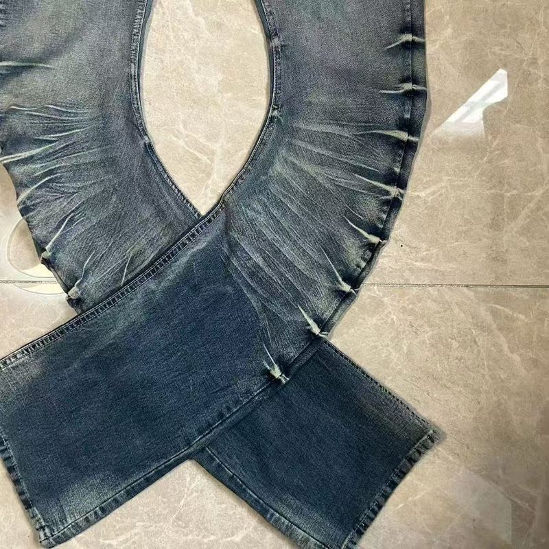Herrenbekleidung High Street Retro Vintage Buttoned Plissee Scimitar Jeans Herren Straight Slim Casual Pile Pants_voghion.com