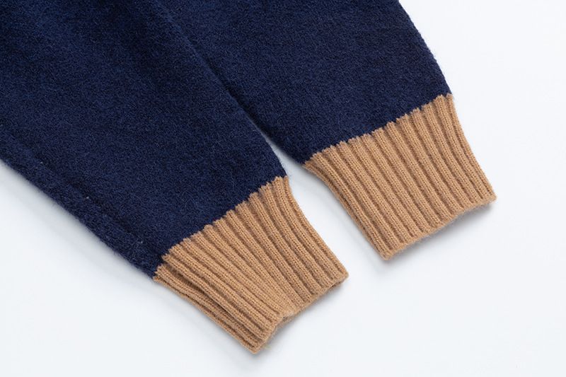 Pull col rond motif ours américain pour homme et femme, tricot ample à blocs de couleurs pour l'automne, style décontracté_voghion.com