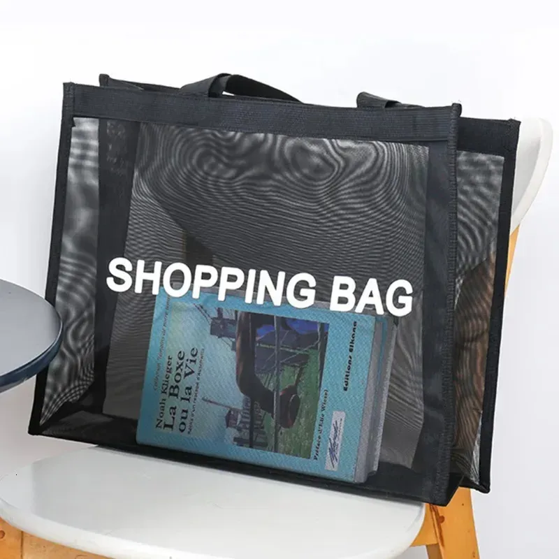 Borsa a tracolla grande e capiente in rete di nylon trasparente, traspirante, da viaggio e da spiaggia, 250414_voghion.com