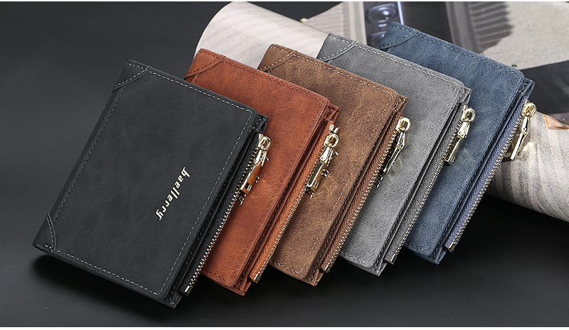 Carteira Baellerry Masculina Curta com Zíper Carteira Vertical Multicartões Elegante Moeda de Alta Qualidade_voghion.com
