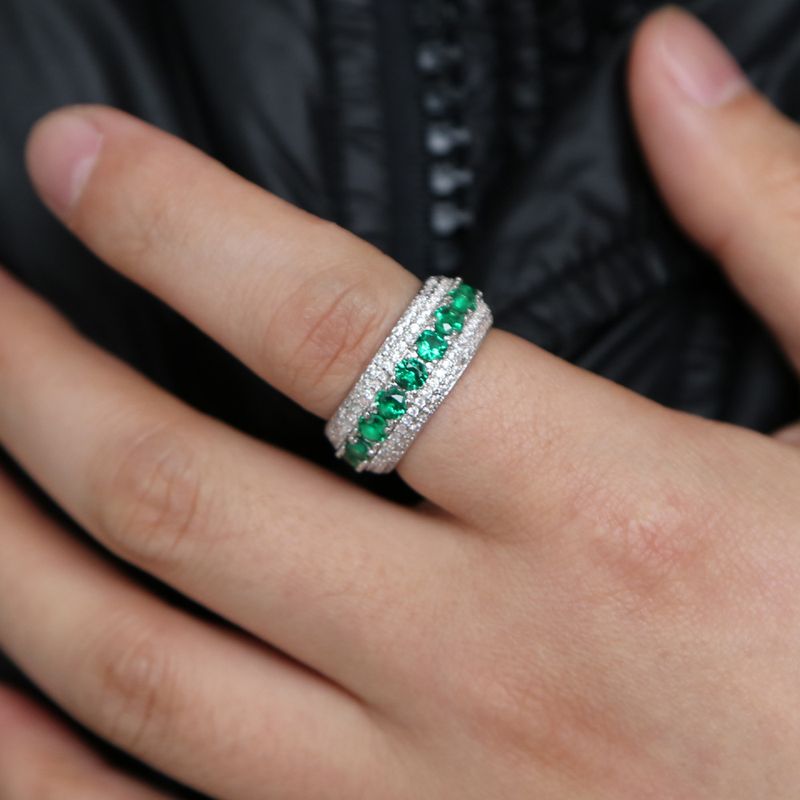 Dreireihiger, vollzirkonialer Ring mit Mikroeinlage, trendiger runder Hip-Hop-Ring für Herren_voghion.com