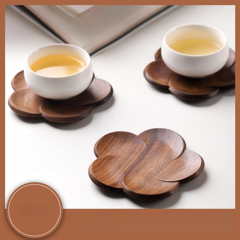 Sottobicchiere per tazza personalizzato in legno massello di noce nero, creativo, motivo petalo Kung Fu, resistente al calore, per tè, acqua e caffè_voghion.com