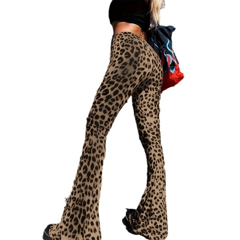 Leopard Print Flared Pants For Women High Waist Slimming Versatile Bell Bottom Tight Elastic Leggings_voghion.com