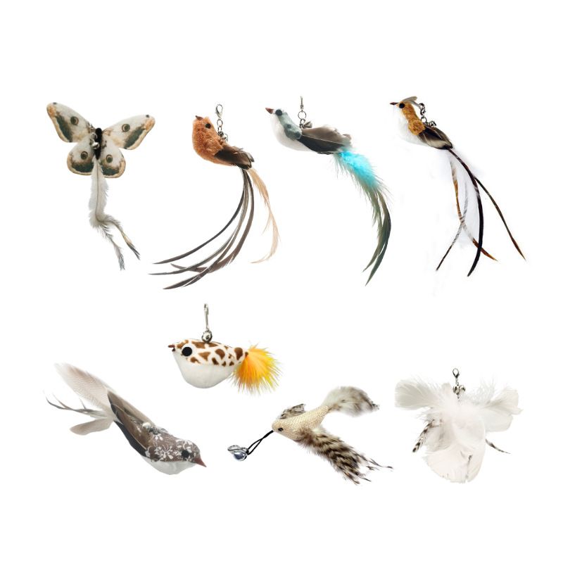 Aifeiniao Handheld Steel Wire Rod Wand Bell Feather Replacement Head Set Cat Toy Teaser_voghion.com