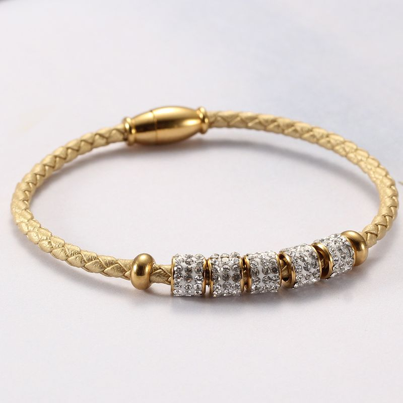 Kadın Moda Takı Deri Halat Paslanmaz Çelik Charm Bilezik_voghion.com
