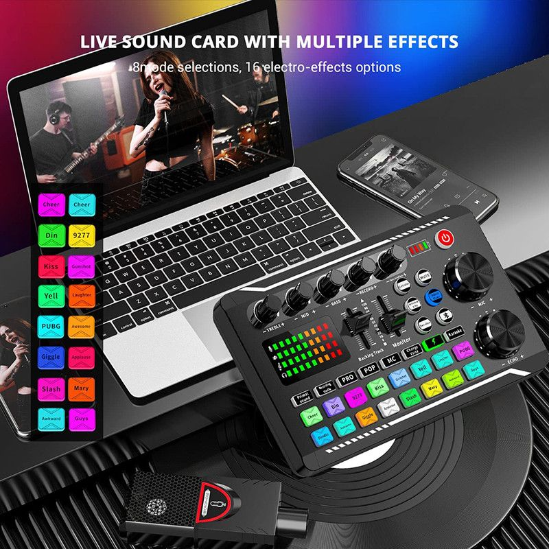 F998 Universal Mobile Phone And Compuer Sreamer Full Se New Sound Card Live Sreaming Ki Microphone Singing_voghion.com
