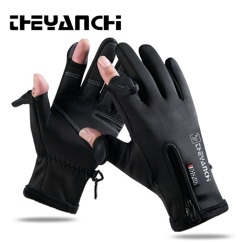 Guanti invernali da uomo Q808 con due dita esposte, touchscreen, spessi, per ciclismo, equitazione, sci, sport_voghion.com