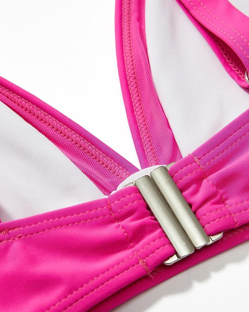 2024 Neuer Bikini mit hoher Taille und Netzstoff, sexy, offener Rücken, plissierter Badeanzug_voghion.com