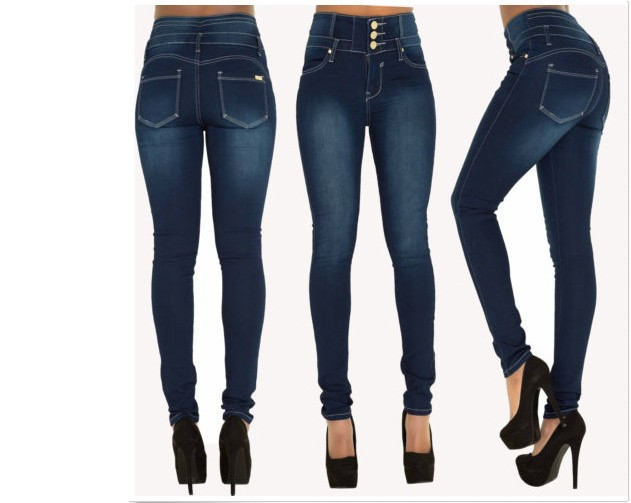 Dametøj Højtaljede Elastiske Slim Jeans_voghion.com