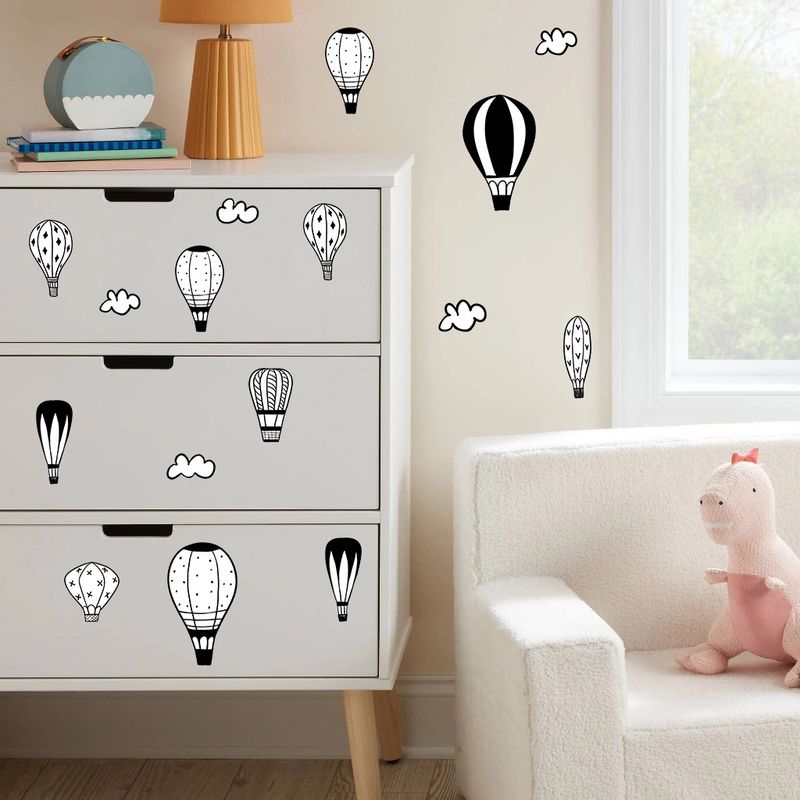 Karikatür çizgi sıcak hava balonu siyah beyaz PVC CH81407 yatak odası çocuk duvar sticker_voghion.com