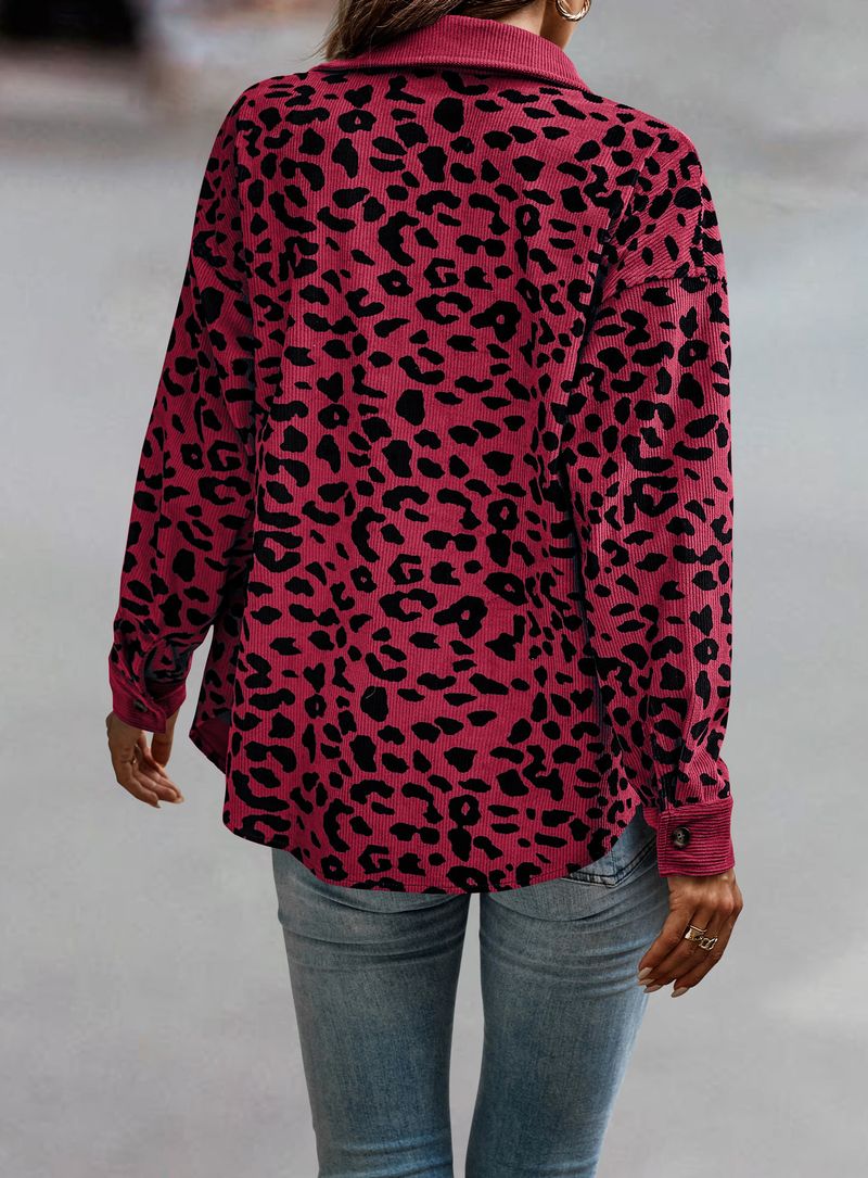 Women's Corduroy Leopard Print Jacket - Oversized Button-Up Long Sleeve Coat With Pockets (Multiple Colors, S-XXXL)_voghion.com