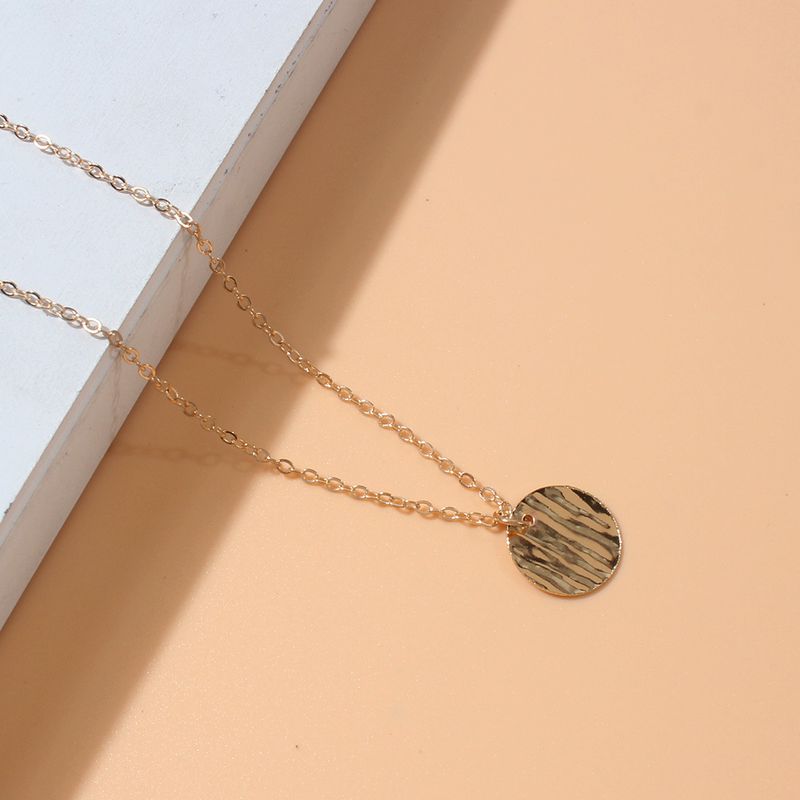 Personalized Gold Disc Coin Pendant Necklace Alloy Multi Layer Clavicle Chain Female G15020_voghion.com