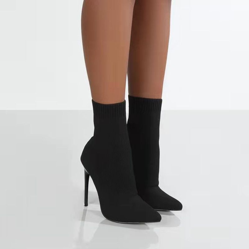 Plus Size Shoes Women's Stretch Knit Over-the-Knee Boots With Pointed Toe And High Heel For Autumn Winter Flyknit Elastic Wool Slip On Peep Toe_voghion.com