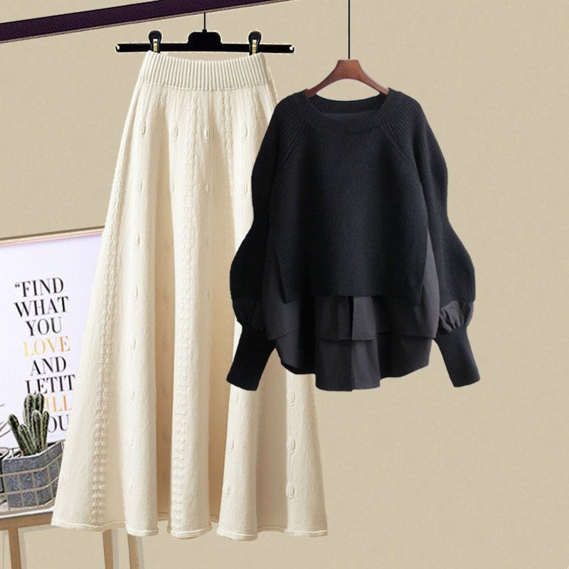 Damenbekleidung New Style Fashion Wear Western Style Loose Lazy Style Pullover Schlanker Rock Zweiteiliger Anzug_voghion.com