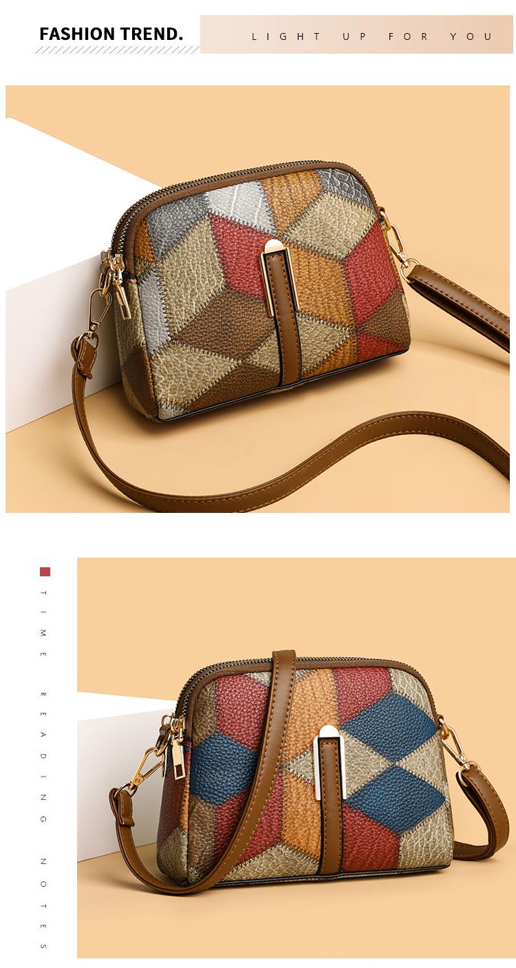 Geantă de telefon mobil crossbody cu un singur umăr, cu fermoar dublu, cu potrivire de culori, 2024, versatilă, stil național, tendință la modă_voghion.com