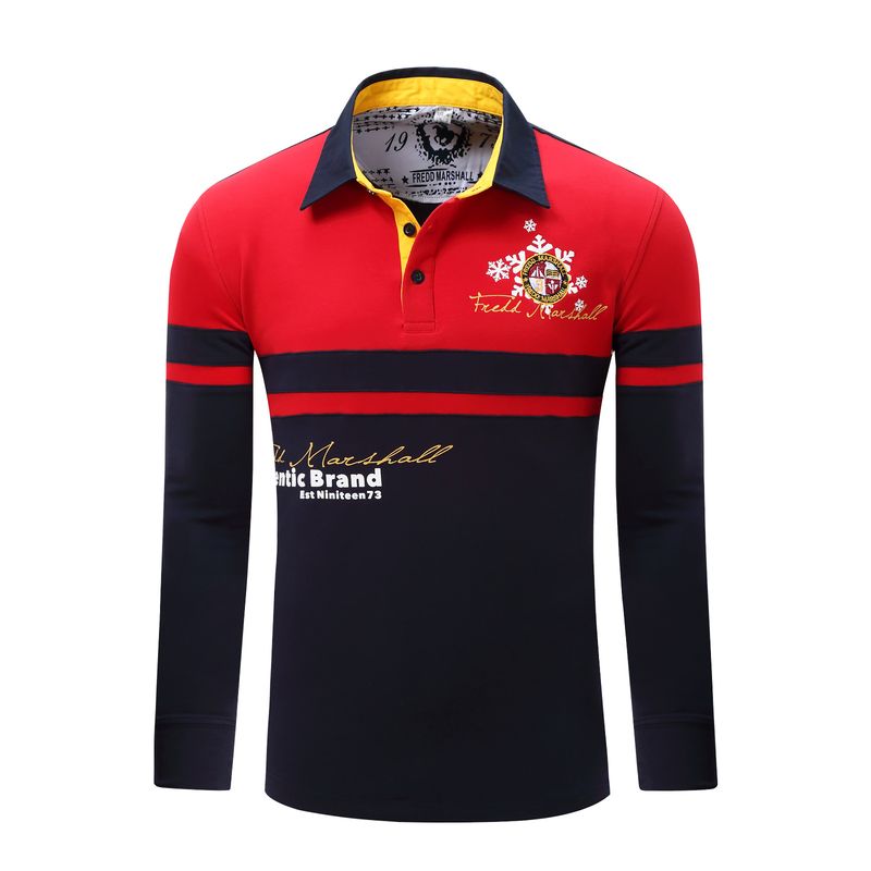 Unschlagbare Qualität Herbst und Winter Große Langarm Herren Top Panel Kontrast Polo Kragen Shirt 057_voghion.com