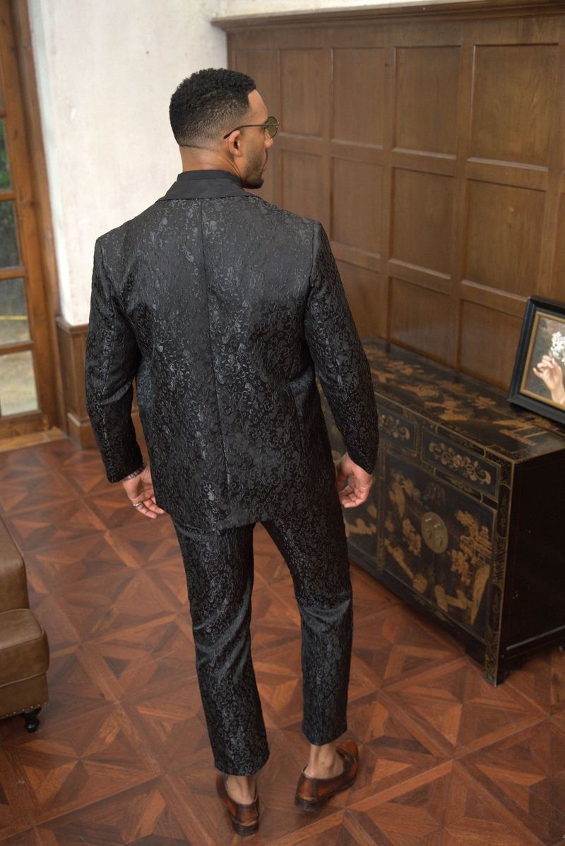 Herrenbekleidung Business Abendgarderobe Zweiteilige Anzüge Jacquard Design Hosenanzug_voghion.com