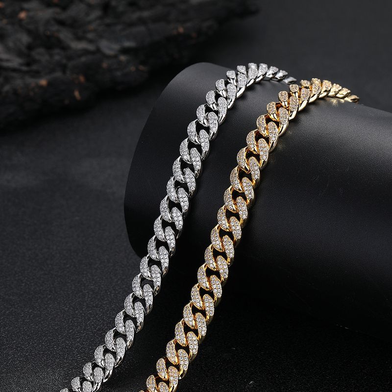Chain Necklaces Hip Hop Style 10mm Double Row Zircon Cuban Chain Full Diamond Bracelet Trendy Brand Zircon Bracelet Men's Jewelry_voghion.com