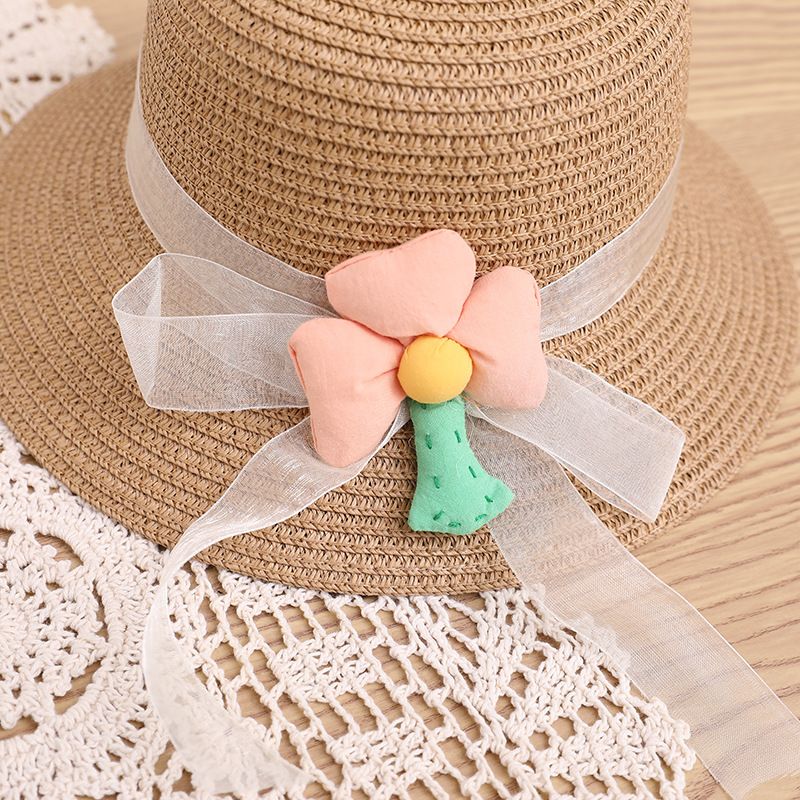 Set di borse di paglia estive per bambine con protezione solare per bambini, dolce e carina bambina, cappello parasole a tesa larga, cappello alla moda_voghion.com
