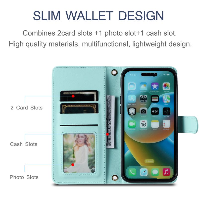 Funda con tapa para iPhone 16 Pro Max con diseño de pata de gallo y ranura para tarjetas, compatible con iPhone 15 y correa cruzada._voghion.com