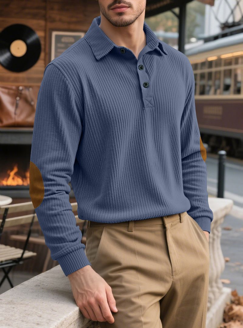 Cord-Poloshirt für Herren – Streetwear-Sweatshirt zum Knöpfen in Grau, Schwarz und mehr Herrenbekleidung_voghion.com