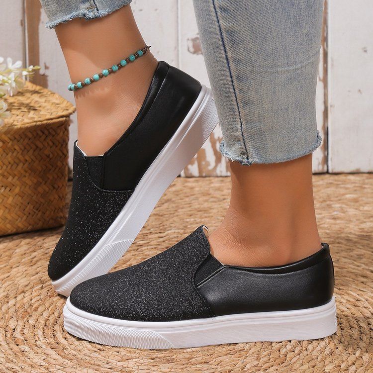 Flache Unterseite Vielseitige Pailletten Casual Board Schuhe Für Sommer Und Herbst 2023, Neue Übergroße Elastische Band, Ein Fuß_voghion.com