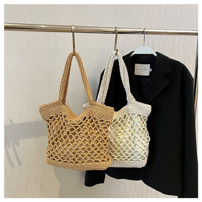Dame, handgehäkelte Tasche, trendige weibliche Wald-Stil, tragbar, One-Shoulder-Urlaub, Strand, Strohtasche,_voghion.com