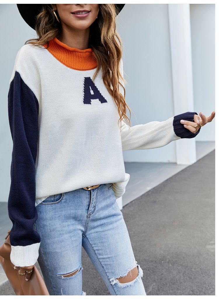 Maglione largo con scollo a V, design di nicchia, abbigliamento da donna, maglione lavorato a maglia in stile college da donna_voghion.com