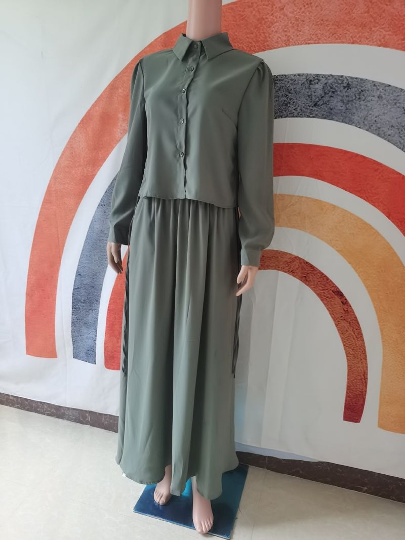 Women's Clothing Long Sleeved Shirt Temperament Women's Long Skirt Skirt Suit_voghion.com