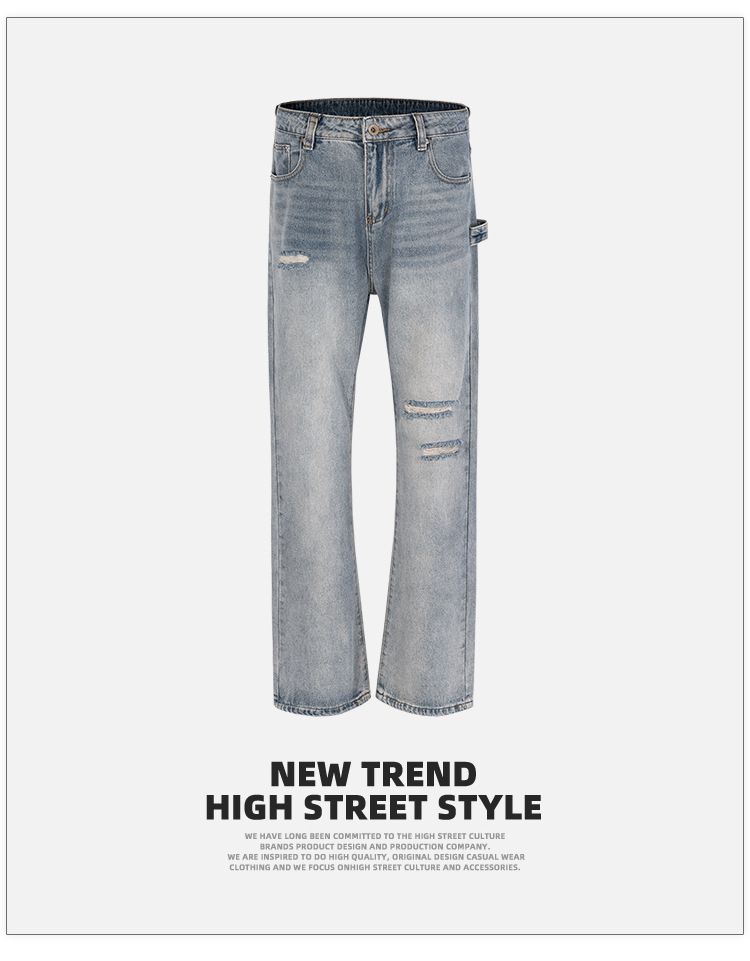 Pantaloni decorati da editor con bottoni lavati da uomo e da donna, jeans unisex bootcut rovinati_voghion.com