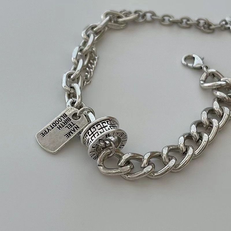Hip Hop Trendy Cool Vintage Square Bracelet Women Ins Simple Niche Cold Style Personality Design Double Layer Hand_voghion.com