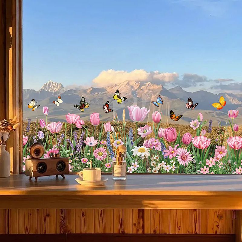 2025 Spring New Product Flower Bush Butterfly Kitchen Wallpaper Static Wall No Glue Nest Indoor Glass Sticker_voghion.com