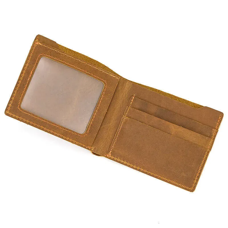 Portafoglio da uomo Crazy Horse in pelle semplice, con scomparti per foto, con strato superiore in pelle di vacchetta e porta carte, sconto dell'80%_voghion.com