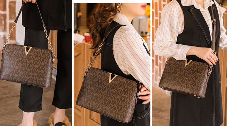 Die neue Damentasche ist eine modische und leicht zu tragende Retro-bedruckte Muscheltasche mit schräger Umhängetasche und Kettenhandtasche_voghion.com