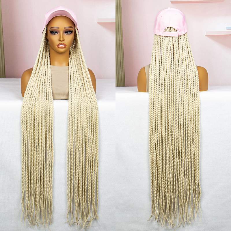 Cappello in fibra sintetica extra lungo da 38 pollici con trecce africane pregiate intrecciate a mano. Il berretto con visiera è comodo e facile da indossare._voghion.com