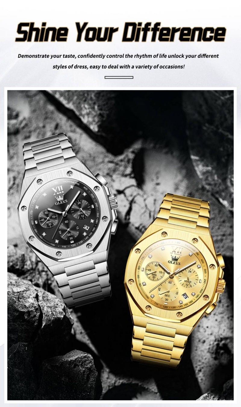 Neue klassische Herrenuhr Multifunktionale wasserdichte Quarz Herrenuhr Business Style Edelstahlarmband_voghion.com