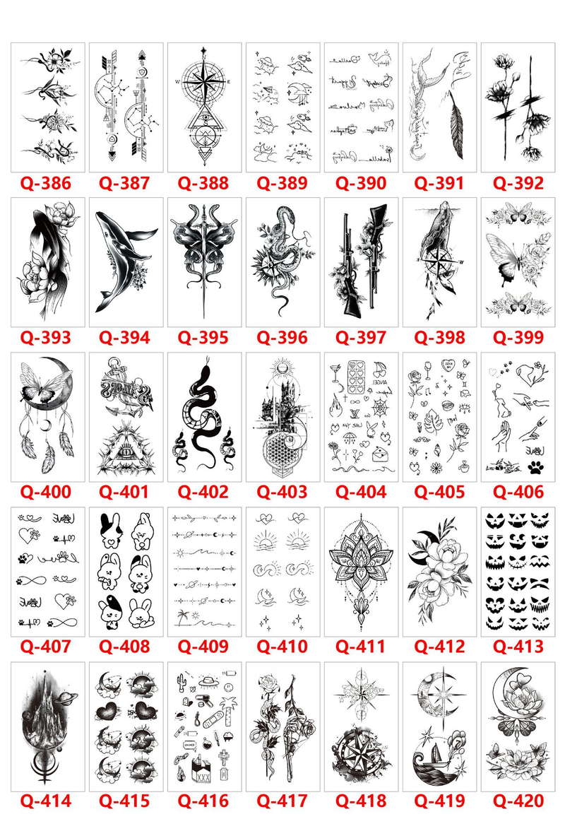 Q 121-160 Μικρό σετ αυτοκόλλητων τατουάζ με φρέσκο, αδιάβροχο σχέδιο, οποιοσδήποτε συνδυασμός_voghion.com