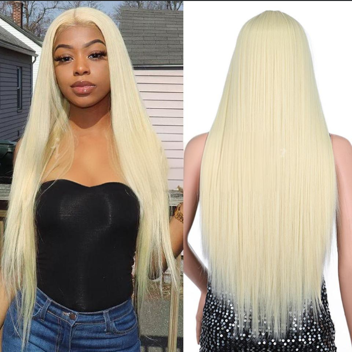 Unisex parykker til kvinder, langt glat hår, pandehår med syntetiske fibre, lille blonde pianofarvet paryksæt med highlights_voghion.com