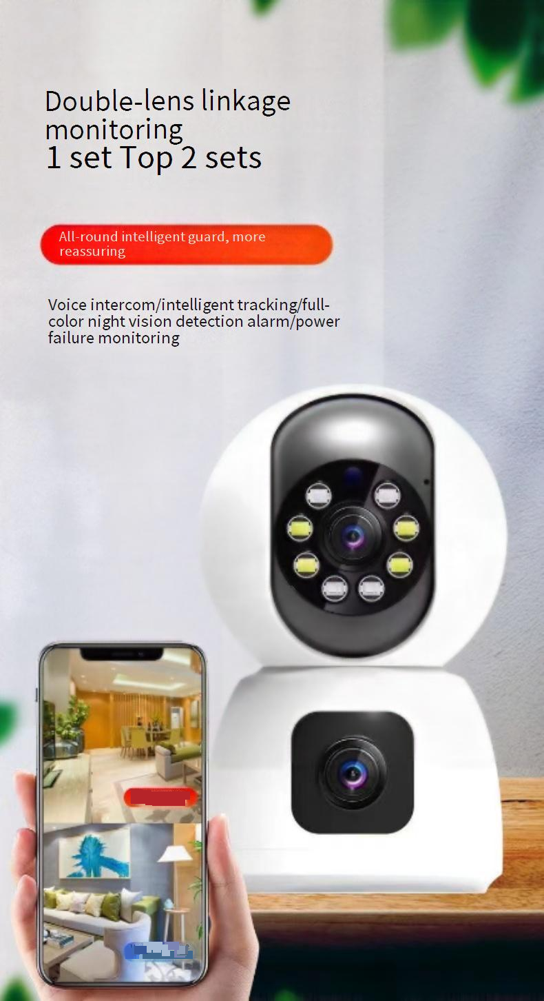 Dual-Lens Indoor Security Camera - 360° Panoramic View With 2K HD & Night Vision (WiFi Wireless Motion Tracking 2-Way Audio Cloud Storage)_voghion.com