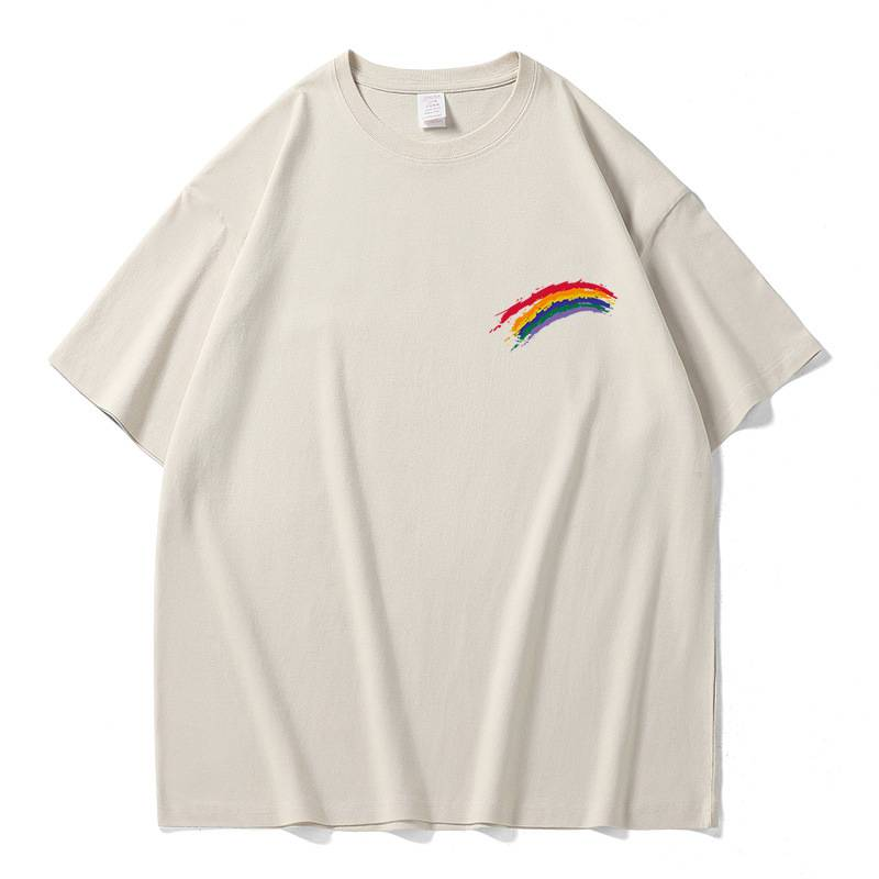 T-shirt à manches courtes et col rond pour homme, imprimé arc-en-ciel, ample, en coton, pour couple, idéal pour le sport_voghion.com