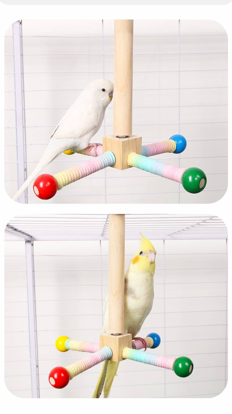 Bird Stand Perch Toy, Wooden Exercise Wheel Parrot Toy Enrichment Cockatiel Toy For Bird Cage Accessories Perch Toys_voghion.com