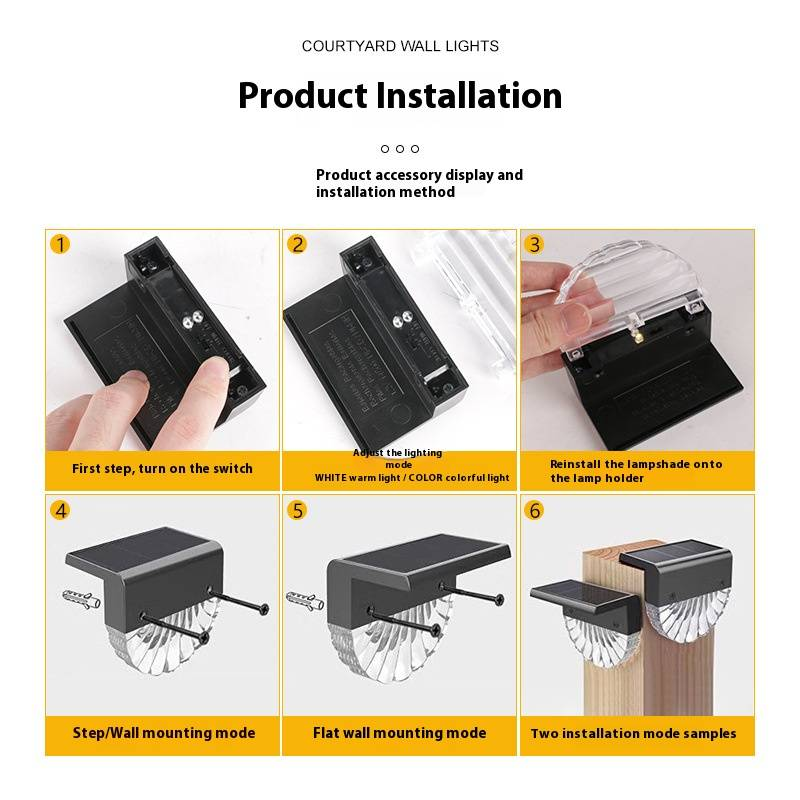 Solar-Stufenleuchten für den Außenbereich, Gartentreppenleuchten mit warmen und farbwechselnden LEDs, wasserdichte Wand- und Zaunbeleuchtung für Terrasse, Hof, Weg_voghion.com