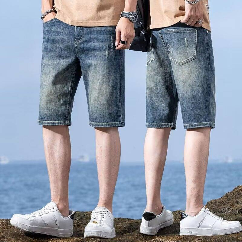 Pantaloncini in denim minimalisti da uomo – Pantaloncini estivi in cotone leggero a metà coscia, casual, da strada (28-36, blu classico, vestibilità dritta, traspiranti ed elasticizzati)_voghion.com